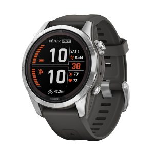 Garmin 010-02776-00 fenix 7S Pro Solar Edition Smartwatch, Silver Bezel with Graphite Band