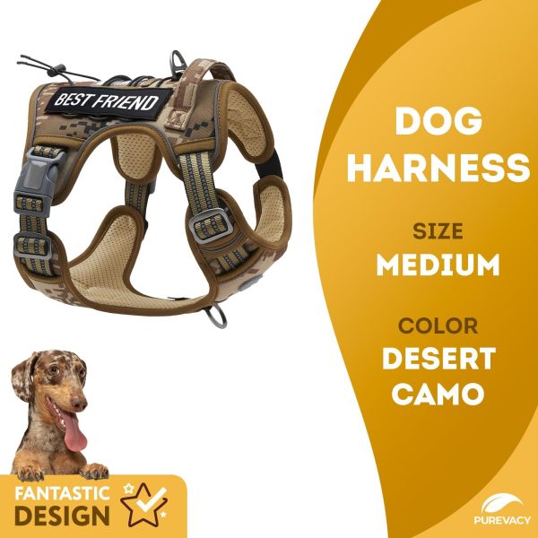 Tactical Dog Harness with Handle Medium. Desert Camouflage 900D Nylon Tactical Dog Vest Harness. No Pull Breathable Dog Tactical Harness with Adjustable Straps and Quick Release Buckles - Image 2