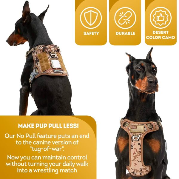 Tactical Dog Harness with Handle Medium. Desert Camouflage 900D Nylon Tactical Dog Vest Harness. No Pull Breathable Dog Tactical Harness with Adjustable Straps and Quick Release Buckles - Image 4