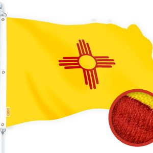 G128 New Mexico State Flag | 6x10 Ft | StormFlyer Series Embroidered 220GSM Spun Polyester | Embroidered Design, Indoor/Outdoor, Brass Grommets, Heavy Duty, All Weather