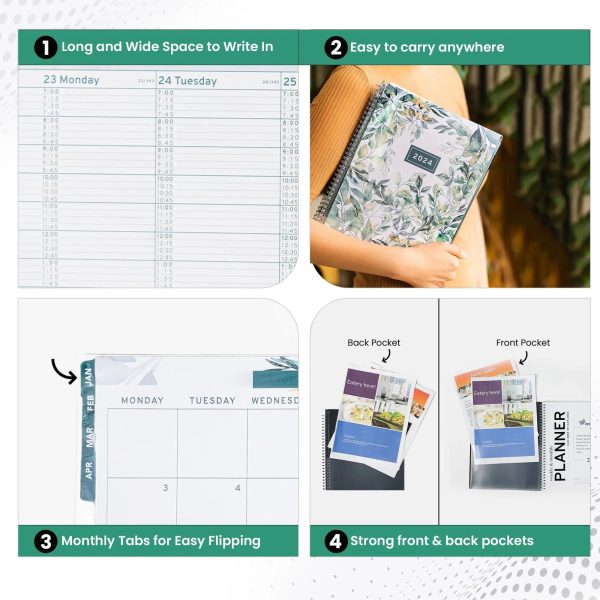 2024 Appointment Book & Planner    8.5 x 11 inches Large Tabbed Daily Hourly Weekly Planner Calendar and Schedule Book 15 Minute time Slots Business and Personal Planner Jan 2024   Jan 2025 (Floral) - Image 4