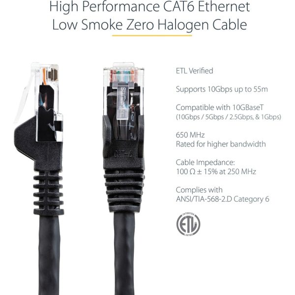 StarTech.com 20ft (6m) CAT6 Ethernet Cable, LSZH (Low Smoke Zero Halogen) 10 GbE Snagless 100W PoE UTP RJ45 Black Network Patch Cord, ETL - Image 5