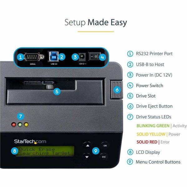 StarTech.com Single Bay SSD/HDD Hard Drive Eraser, 2.5"/3.5" , Standalone Wiper, Disk Sanitizer, Hardware Wiper Erasing Tool, NIST/DoD/TAA - Image 4