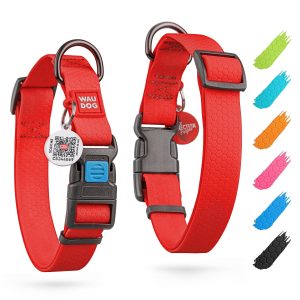 Waterproof Dog Collar   Adjustable Dog Collar for Large Dogs Small and Medium Dogs   Breakaway Dog Collar Waterproof with Plastic Buckle and QR Dog Tag   Boy & Girl Dog Collars (Red)