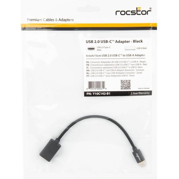Rocstor Premium 6" USB-C to USB-A Adapter M/F - USB 2.0 - USB Type C to A Converter - For use of USB C devices such as Macbook Pro, MacBook, Chromebook, and other USB-C devices - 1 Pack - 1 x USB Type C Male - 1 x USB Type A Female - Black Adapter - Image 5