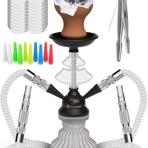 White Hookah Set 2 Hose Hookah – LilOne 12” White Mini Hookah Combo Kit Shisha Hookah Set with Prepunched Foil Hookas Bowl Disposable Tips Mouthpiece Tongs Portable Hookah Pipe   Hookah Machines
