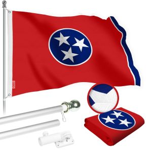 G128 Combo Pack: 5 Ft Tangle Free Spinning Flagpole (Silver) & Tennessee Flag 2x3 Ft Embroidered 220GSM Spun Polyester, Brass Grommets (Flag Included) Aluminum Flag Pole
