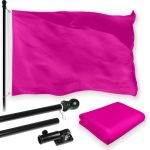 G128 Combo Pack: 5 Ft Tangle Free Aluminum Spinning Flagpole (Black) & Solid Pink Color Flag 2x3 Ft, LiteWeave Pro Series Printed 150D Polyester | Pole with Flag Included
