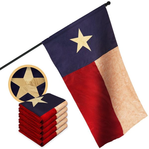 G128 5 Pack: Texas Tea-Stained Flag | 2x3 Ft | ToughWeave Pro Series Pole Sleeve Embroidered 420D Polyester | Embroidered Design, Indoor/Outdoor, High Quality, NO Flagpole Included