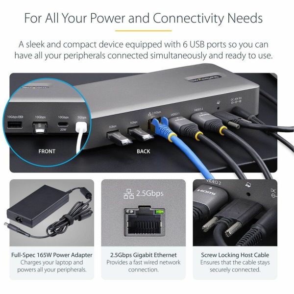 StarTech.com USB4 Docking Station, USB-C 40Gbps, up to Dual 4K 60Hz HDMI, Multi-Monitor Dock, 6-Port USB Hub, 2.5GbE, 100W Power Delivery - Image 5