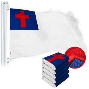 G128 5 Pack: Christian Flag | 3x5 Ft | Embroidered 220GSM SPUN POLYESTER - Embroidered Stars, Sewn Stripes, Brass Grommets, Indoor/Outdoor, Vibrant Colors, Heavy Duty SPUN POLYESTER