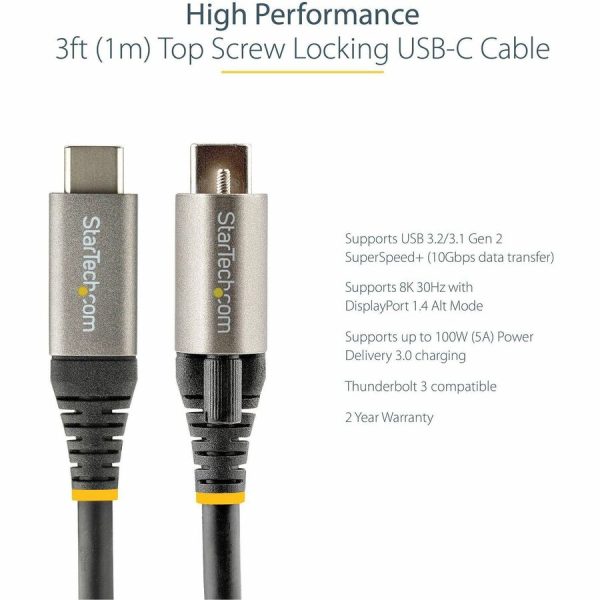 StarTech.com 3ft 1m Top Single Screw Locking USB C Cable 10Gbps, USB 3.1 Type-C Cable, 5A/100W PD, DP Alt Mode, USB-C to C Cord - Image 3