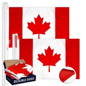 G128 2-Pack: Canada Canadian Flag 4x6 FT Double Sided Embroidered 210D Heavy Duty Polyester - Indoor/Outdoor, Vibrant Colors, Brass Grommets, 3-ply