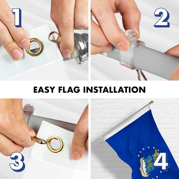 G128 - 6 Feet Tangle Free Spinning Flagpole (Silver) US Air Force Double Sided Brass Grommets Embroidered 3x5 ft (Flag Included) Aluminum Flag Pole - Image 7