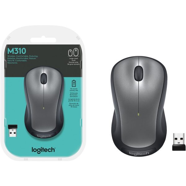 Logitech M310 Wireless Mouse, 2.4 GHz with USB Nano Receiver, 1000 DPI Optical Tracking, Ambidextrous, Silver - Image 7