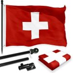 G128 Combo Pack: 6 Feet Tangle Free Spinning Flagpole (Black) Switzerland Swiss Flag 3x5 ft Printed 150D Brass Grommets (Flag Included) Aluminum Flag Pole