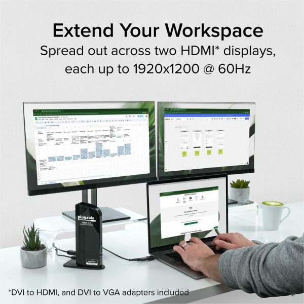 Plugable USB 3.0 Universal Laptop Docking Station Dual Monitor for Windows and Mac - Image 3