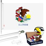 G128 - 6 Feet Tangle Free Spinning Flagpole (Silver) Illinois Double Sided Brass Grommets Embroidered 3x5 ft (Flag Included) Aluminum Flag Pole