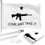 G128 Combo Pack: 6 Feet Tangle Free Spinning Flagpole (Silver) Come and Take It Rifle Flag 3x5 ft Printed 150D Brass Grommets (Flag Included) Aluminum Flag Pole