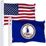 G128 Combo Pack: USA American Flag 3x5 Ft 150D Printed Stars & Virginia Flag 3x5 Ft 150D Printed