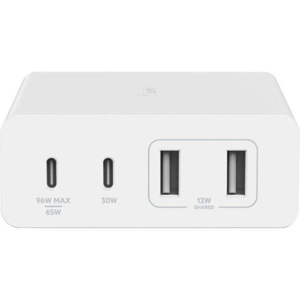 Belkin 108W 4-Port GaN Charger - 2xUSB-A, 2xUSB-C (108W Total) - 2m/6.6ft Power Cord - White - Image 2