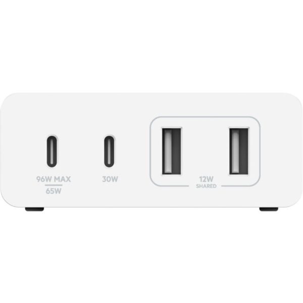Belkin 108W 4-Port GaN Charger - 2xUSB-A, 2xUSB-C (108W Total) - 2m/6.6ft Power Cord - White - Image 3