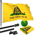 G128 - 6 Feet Tangle Free Spinning Flagpole (Black) Gadsden Flag Brass Grommets Spun Polyester 3x5 ft (Flag Included) Aluminum Flag Pole