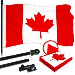 G128 Combo Pack: 5 Ft Tangle Free Aluminum Spinning Flagpole (Black) & Canada Canadian Flag 2x3 Ft, ToughWeave Series Embroidered 210D Polyester | Pole with Flag Included