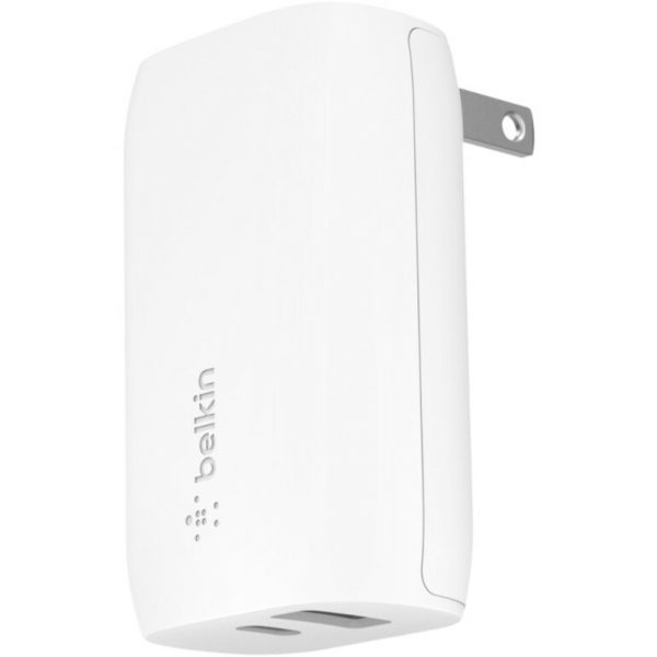 Belkin 37W Portable Dual Port USB-C Wall Charger - 1xUSB-A (12W), 1xUSB-C (30W) - Fast Charging - Power Adapter - White - Image 2