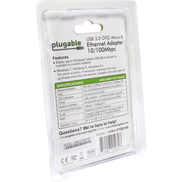 Plugable USB 2.0 OTG Micro-B to 100Mbps Fast Ethernet Adapter - Image 5