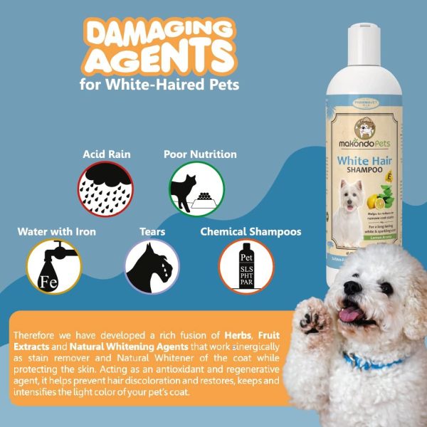 Dog Whitening Shampoo– for Dogs with White Light Colored Hair Coat Fur–White Haired Pets Shampoo for Itching Dry Sensitive Skin. Non Toxic Formula - Image 3