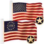 G128 Combo Pack: American USA Tea-Stained Flag 4x6 Ft & 1776 Tea-Stained Flag 4x6 Ft | Both ToughWeave Pro Series Embroidered 420D Polyester, Embroidered Design, Indoor/Outdoor, Brass Grommets