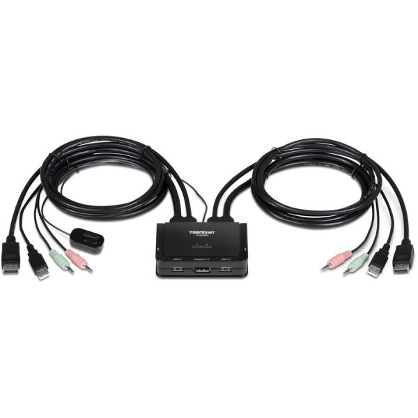 TRENDnet 2-Port 4K DisplayPort 1.2 KVM Switch with Audio, 4K UHD (3840 x 2160@60Hz), 3.5mm Speaker/Microphone, USB 2.0, Integrated Cables, Black, TK-220DPI - Image 8