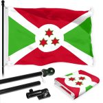 G128 Combo Pack: 6 Ft Tangle Free Aluminum Spinning Flagpole (Black) & Burundi Umurundi Flag 3x5 Ft, LiteWeave Pro Series Printed 150D Polyester | Pole with Flag Included