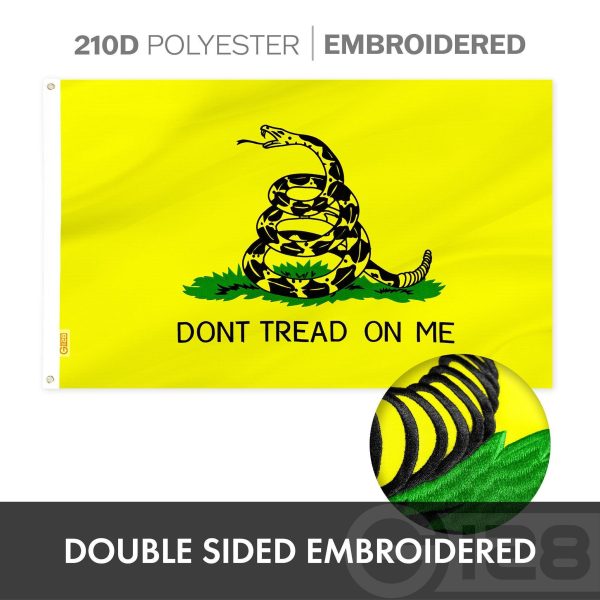 G128 Combo Pack: American USA Flag ToughWeave Series 20x30 In Single Sided & Gadsden Don't Tread On Me Flag Double Sided 20x30 In Double ToughWeave Series | Both Embroidered Polyester, Brass Grommets - Image 6