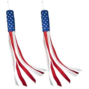 G128 2-Pack: American USA Windsock | 60 Inch | Embroidered 210D Polyester, Patriotic Hanging Decoration