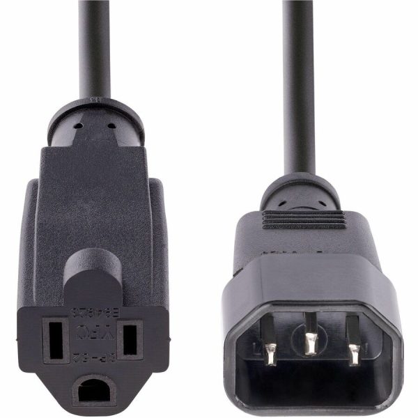 StarTech.com 1ft (0.3m) Power Extension Cord, IEC C14 to NEMA 5-15R, 10A 125V, 18AWG, Black, Outlet Extension Cable for Network Equipment - Image 4