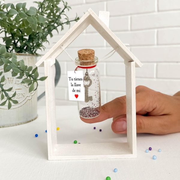 Mensaje romántico en una botella para regalar a tu novio o novia   Tarro de los deseos con una tarjeta para tu esposo o esposa (bottle in teal blue box Tu tienes la llave de mi corazón) - Image 6
