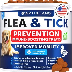 Flea and Tick Prevention for Dogs Chewables   Natural Flea Treatment   Supplement for Small & Large Dogs with Vitamins   Immune Support Chews   Pest Defense Oral Pills   120 Soft Treats   Made in USA