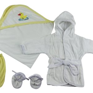 Infant Robe, Hooded Towel And Washcloth Mitt - 3 Pc Set  Cs_0003