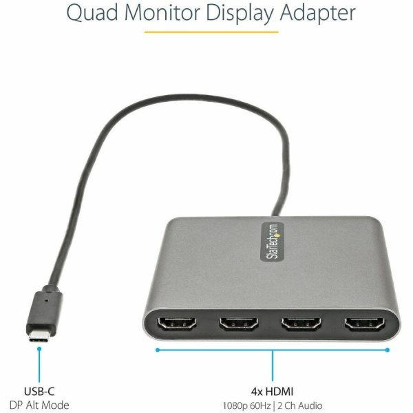 StarTech.com USB C to Quad HDMI Adapter, USB-C to 4x HDMI Monitor Converter for Windows (no support for macOS/ChromeOS/Linux) - TAA - Image 2