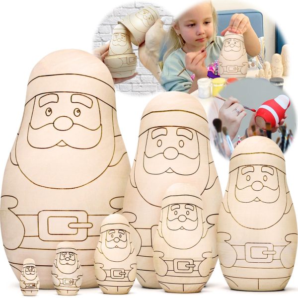 AEVVV Unfinished Christmas Nesting Dolls Blank Set 7 pcs   Christmas Crafts to Paint Your Own Matryoshka Santa Claus   Blank Russian Nesting Dolls Unpainted