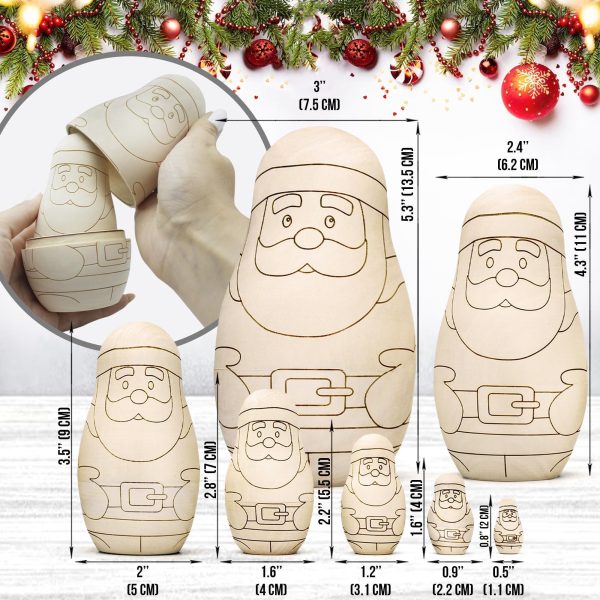 AEVVV Unfinished Christmas Nesting Dolls Blank Set 7 pcs   Christmas Crafts to Paint Your Own Matryoshka Santa Claus   Blank Russian Nesting Dolls Unpainted - Image 2