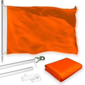 G128 Combo Pack: 6 Feet Tangle Free Spinning Flagpole (Silver) Solid Orange Flag 3x5 ft Printed 150D Brass Grommets (Flag Included) Aluminum Flag Pole