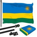 G128 Combo Pack: 6 Ft Tangle Free Aluminum Spinning Flagpole (Black) & Rwanda Rwandan Flag 3x5 Ft, LiteWeave Pro Series Printed 150D Polyester | Pole with Flag Included