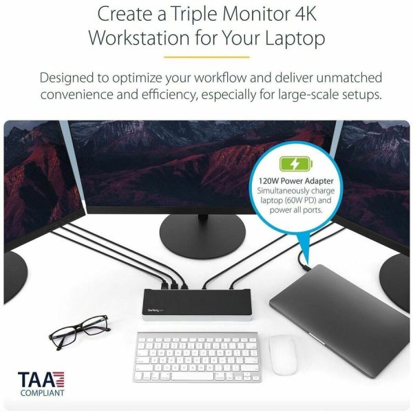 StarTech.com USB C Dock - Compatible with Windows / macOS - Supports Triple 4K Ultra HD Monitors - 60W Power Delivery - Power and Charge Laptop and Peripherals - DK30CH2DPPD - Image 2