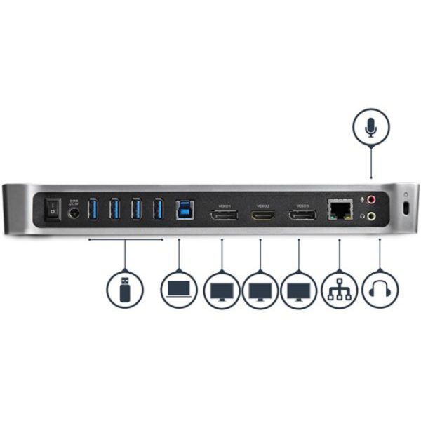 StarTech.com USB 3.0 Triple Monitor Docking Station - Compatible with Windows / macOS - Supports Three Displays - 2 x DisplayPort and HDMI or 4K Ultra HD on a Single Monitor - USB3DOCKH2DP - Image 4