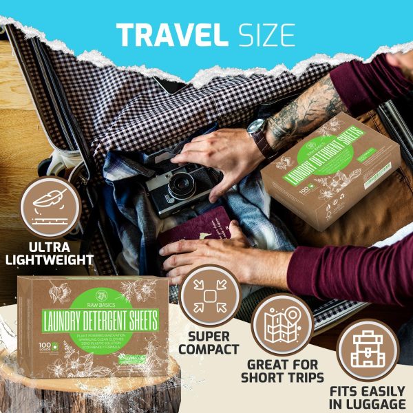Laundry Sheets Fresh 100 Loads   Zero Waste Plastic Free Natural Soap Detergent   Travel Size Essentials for Washing Clothes - Image 5