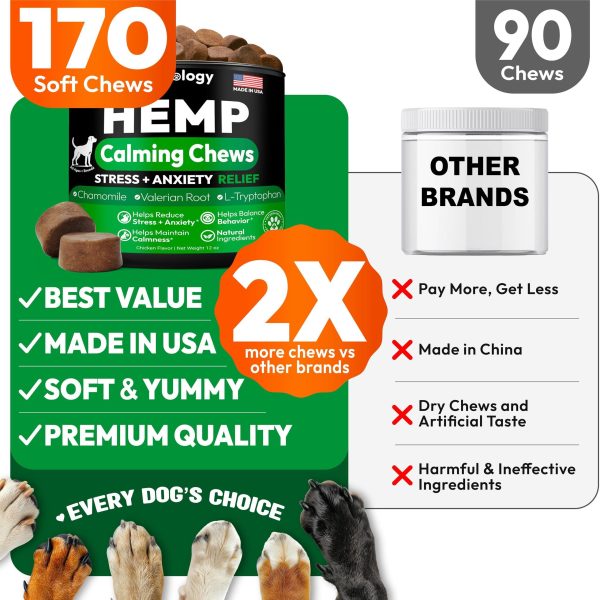 Hemp Calming Chews for Dogs   170 Dog Calming Chews   Anxiety Relief Treats   Advanced Stress Relief Separation Aid Barking Thunder Fireworks Melatonin   Pet Supplement   Made in USA - Image 5
