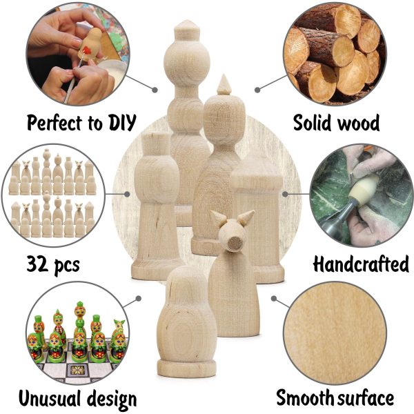 Unfinished Wood Chess Pieces with Vinyl Chess Board   Paint Your Own Chess Set   Blank Chess Sets DIY Arts and Crafts   Chess Gifts for Chess Players - Image 5